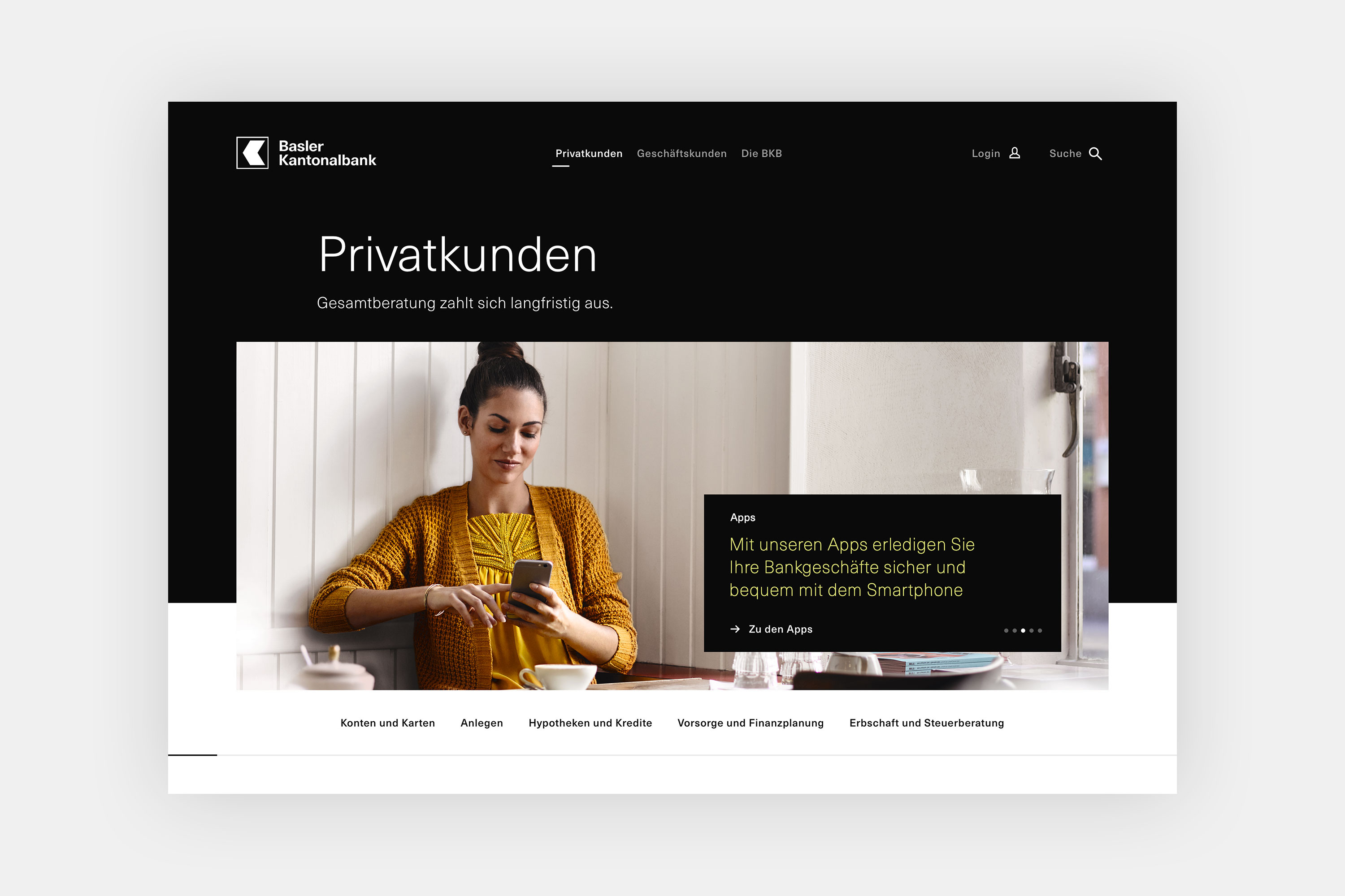 Website für Privatkunden der BKB Basler Kantonalbank