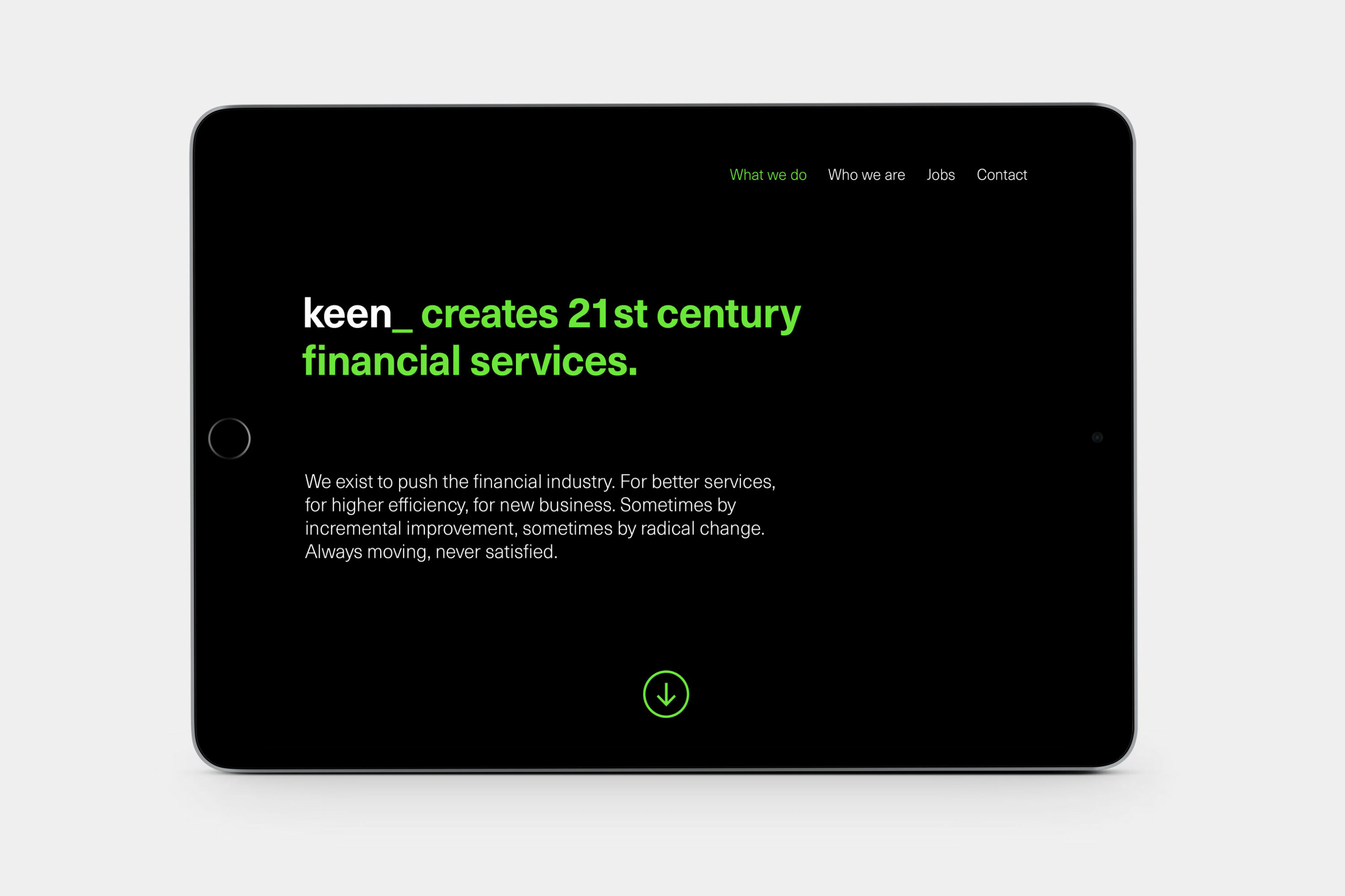 Keen Innovation AG Webseite what we do auf Tablet